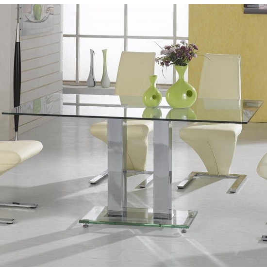 Ankara Large Clear Glass Dining Table With Chrome Stand