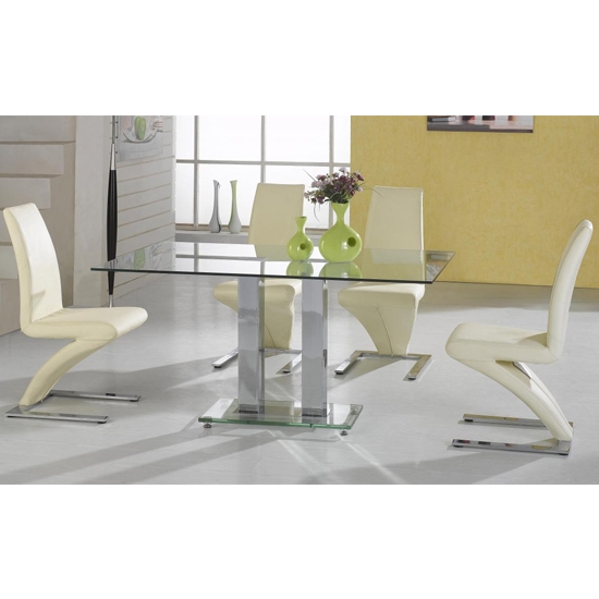 Ankara Large Glass Dining Set With Chrome Base And 4 Ankara Chairs