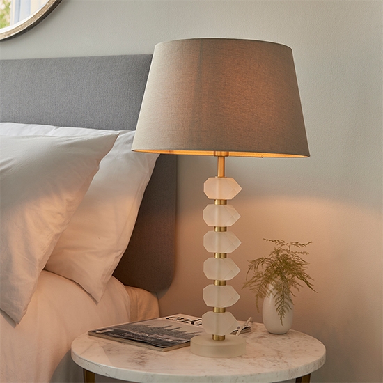 Annabelle And Cici Grey Shade Table Lamp In Frosted Crystal Glass