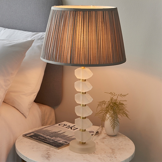 Annabelle And Freya Charcoal Shade Table Lamp In Frosted Crystal Glass