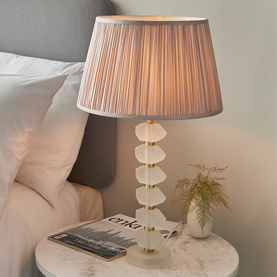 Annabelle And Freya Dusky Pink Shade Table Lamp In Frosted Crystal Glass