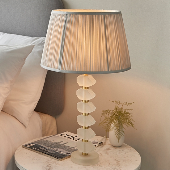 Annabelle And Freya Silver Shade Table Lamp In Frosted Crystal Glass