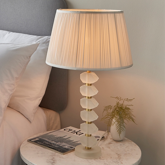 Annabelle And Freya Vintage White Shade Table Lamp In Frosted Crystal Glass