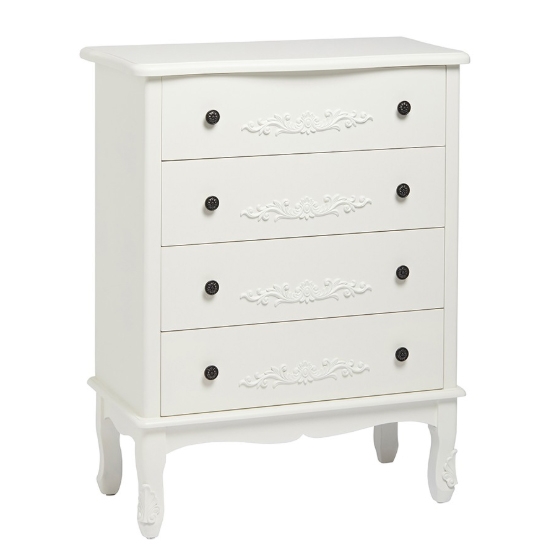 Antoinette Wooden Chest Of Drawers In White With 4 Drawers