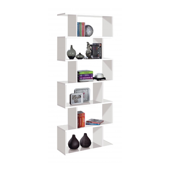 Arctic Tall Wooden Bookcase With White High Gloss