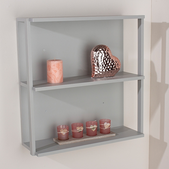 Arran Large Wooden 3 Shelves Narrow Wall Shelf In Light Grey