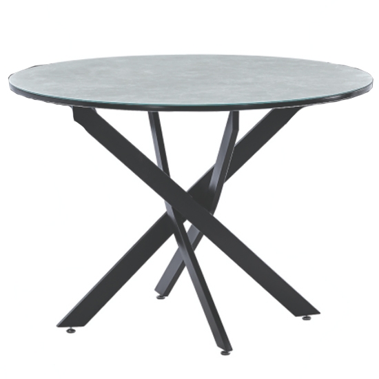 Ascot Wooden Round Dining Table In Marble Effect With Black Metal Legs