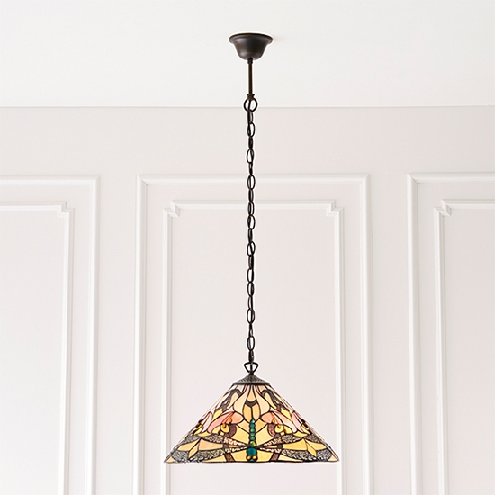 Ashton Medium Tiffany Glass Flush Ceiling Light In Dark Bronze