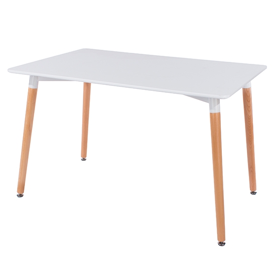 Aspen Rectangular Dining Table In White With Oak Wooden Legs