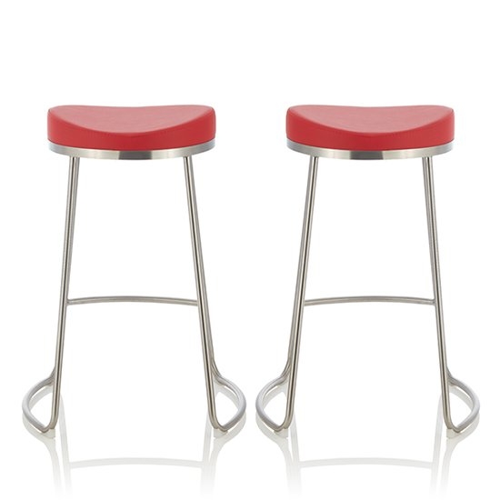 Aspen Red Faux Leather Fixed Counter Height Bar Stools In Pair