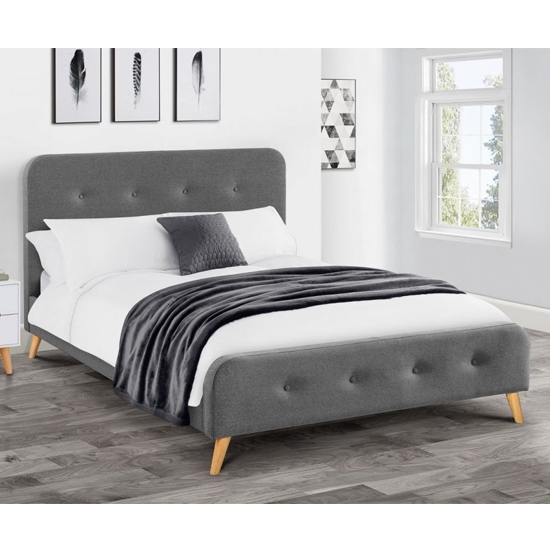 Astrid Curved Retro Fabric Upholstered Double Bed In Grey