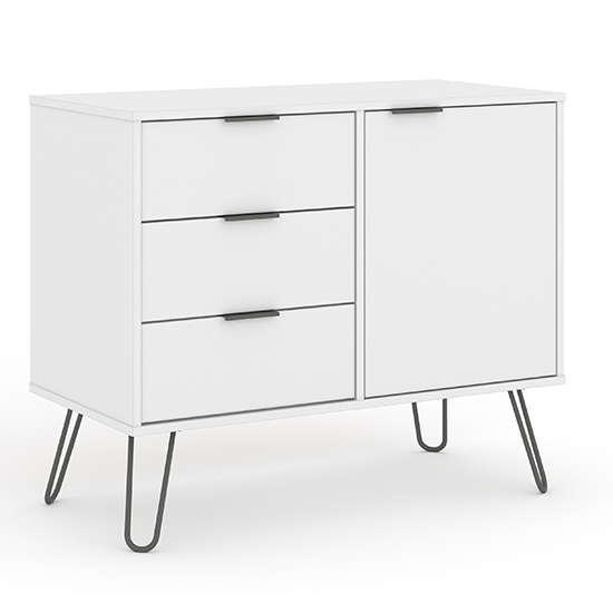 Augusta Small Wooden 1 Door And 3 Drawers Sideboard In White