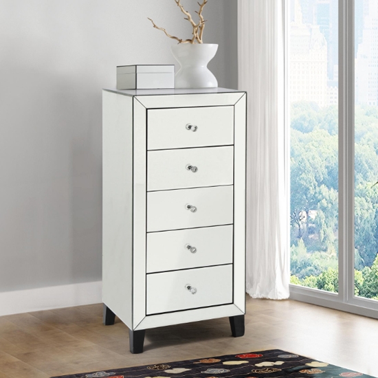 Augustina Nattow Mirrored Wooden Chest Of Drawers With 5 Drawers