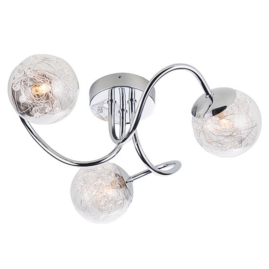 Auria 3 Lights Clear Glass Semi Flush Ceiling Light In Chrome