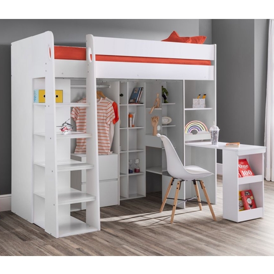 Aurora Wooden Highsleeper Bunk Bed In Pure White