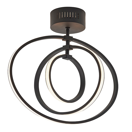 Avali 3 Lights Semi Flush Ceiling Light In Matt Black And White Diffuser