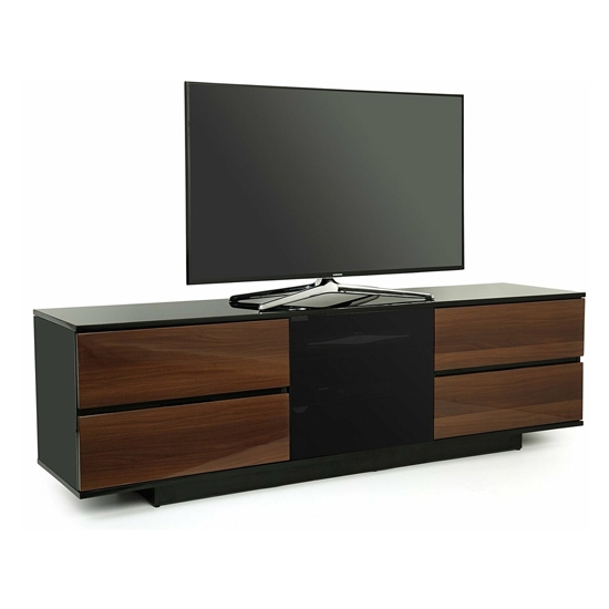 Avitus Ultra Wooden Tv Stand In Black High Gloss With 4 Walnut Drawers