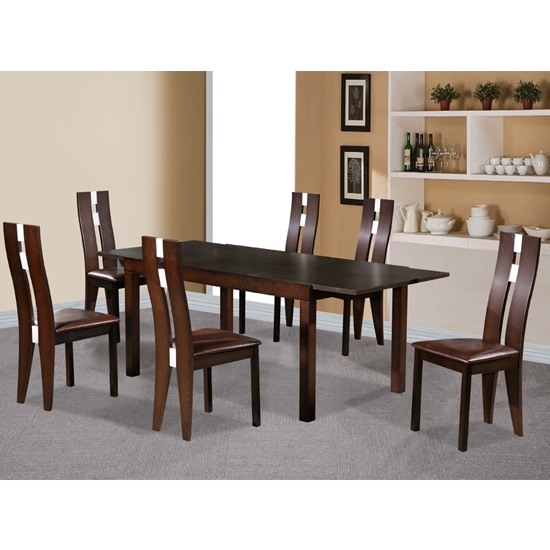 Baltic Wooden Dining Set In Dark Walnut With 6 Solid Beech Chairs