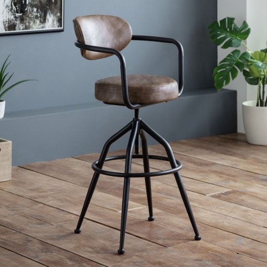 Barbican Faux Leather Bar Stool In Brown