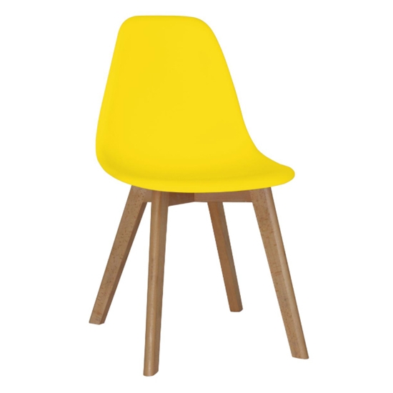 Belgium Set Of 4 Plastic Dining Chairs In Yellow With Solid Beech Legs