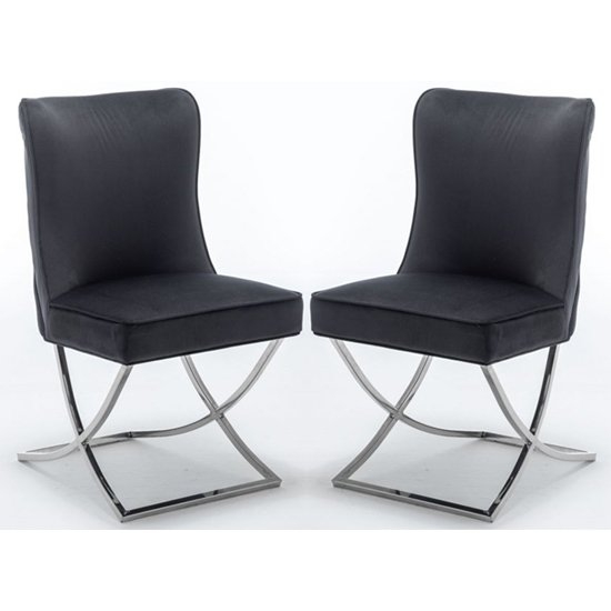 Belgravia Black Velvet Dining Chair In Pair With Chrome Legs