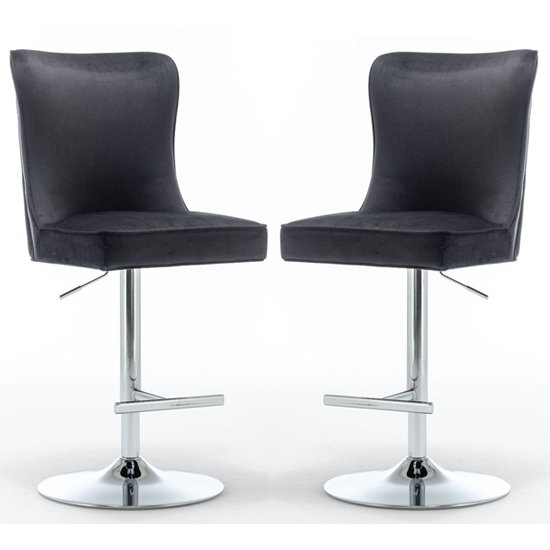 Belgravia Black Velvet Gas Lift Bar Stool In Pair