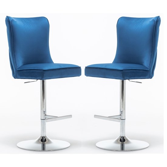 Belgravia Blue Velvet Gas Lift Bar Stool In Pair