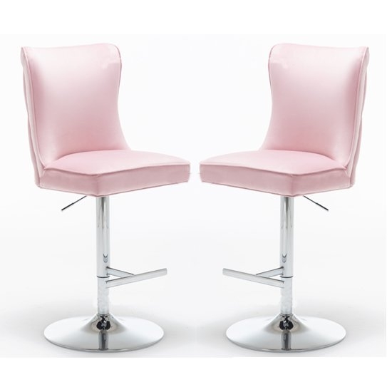 Belgravia Pink Velvet Gas Lift Bar Stool In Pair