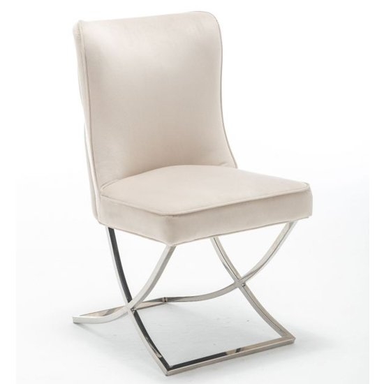 Belgravia Velvet Dining Chair In Cream With Chrome Legs