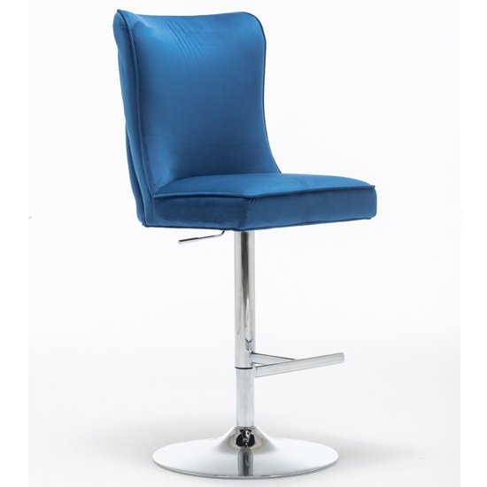 Belgravia Velvet Gas Lift Bar Stool In Blue