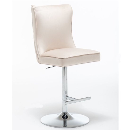 Belgravia Velvet Gas Lift Bar Stool In Cream