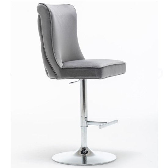 Belgravia Velvet Gas Lift Bar Stool In Dark Grey