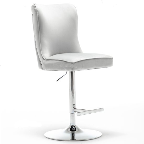 Belgravia Velvet Gas Lift Bar Stool In Light Grey