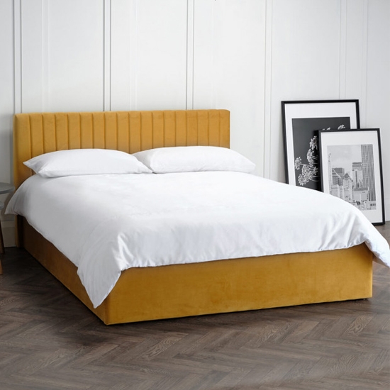 Berlin Fabric Ottoman Double Bed In Mustard