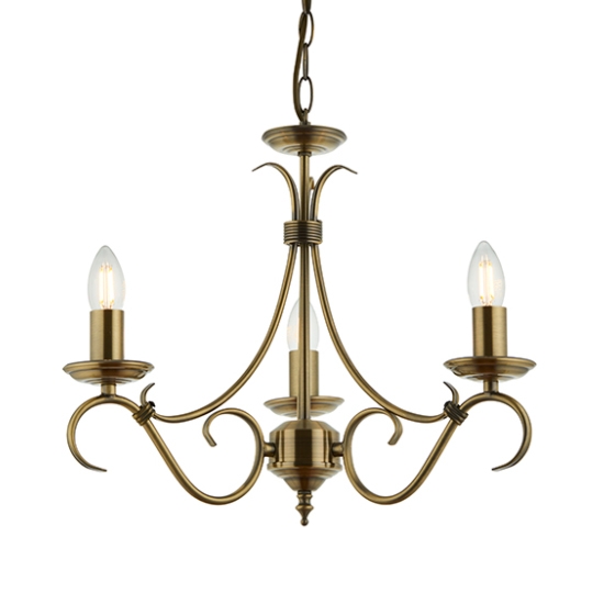 Bernice 3 Lights Ceiling Pendant Light In Antique Brass Effect