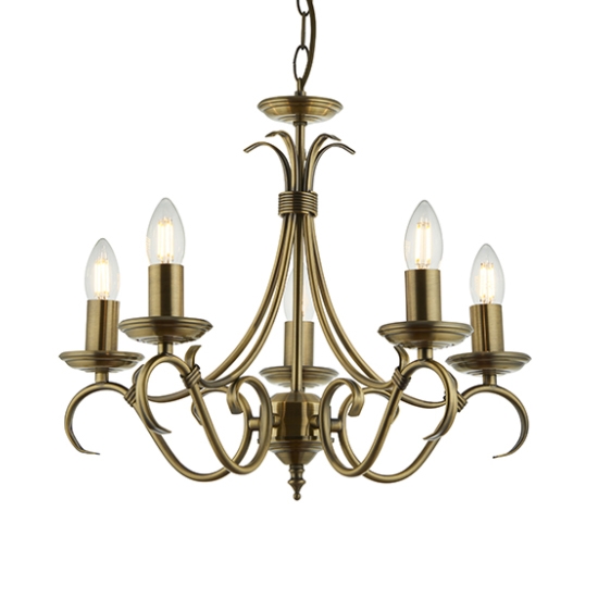 Bernice 5 Lights Ceiling Pendant Light In Antique Brass Effect