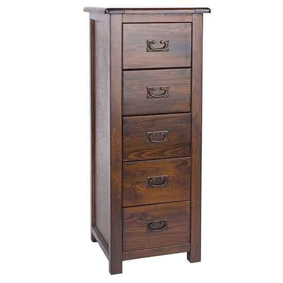 Boston Narrow Wooden Chest Of Drawers With 5 Drawers In Dark