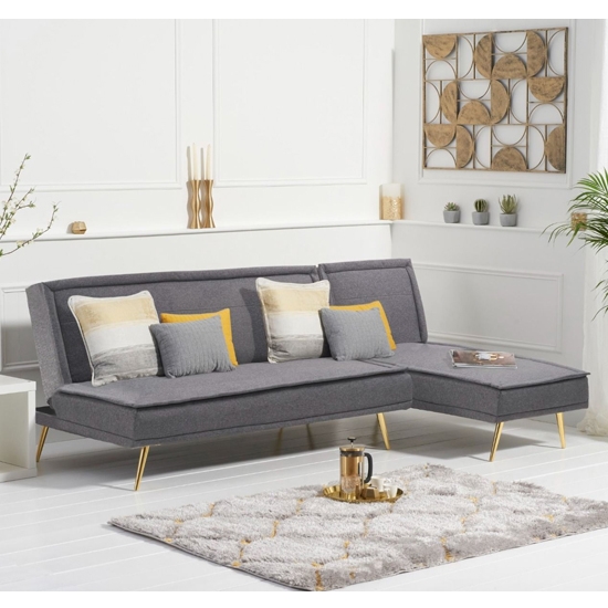 Breva Linen Fabric Upholstered 3 Seater Corner Chaise Sofa Bed In Grey