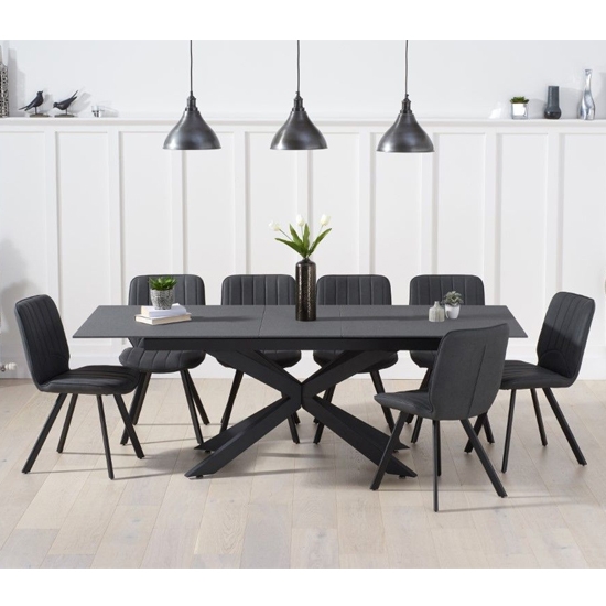 Britolli Extending Grey Effect Glass Dining Table 8 Grey Maui Chairs