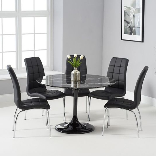 Brittney 120cm Black Marble Effect Round Dining Table With 6 California Black Chairs