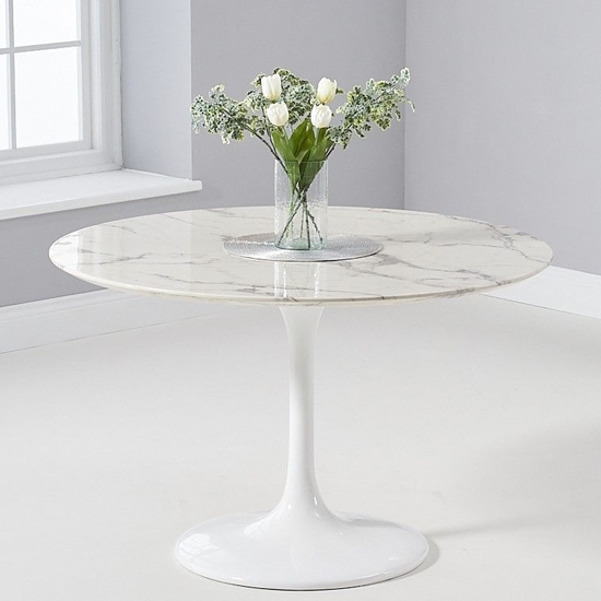 Brittney 120cm Round Dining Table In White Marble Effect