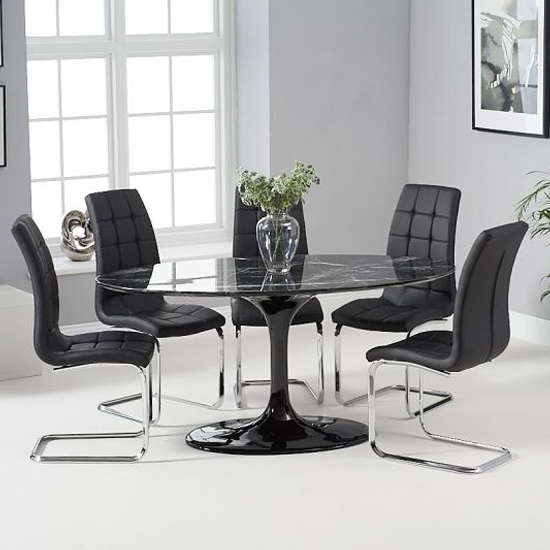 Brittney 160cm Black Marble Effect Oval Dining Table With 6 California Black Chairs