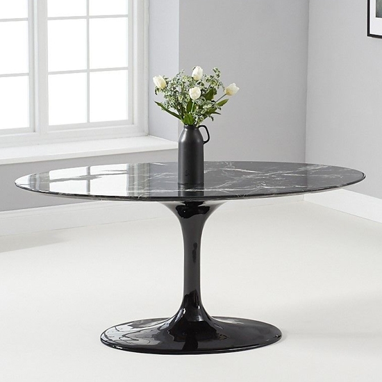 Brittney 160cm Oval Dining Table In Black Marble Effect