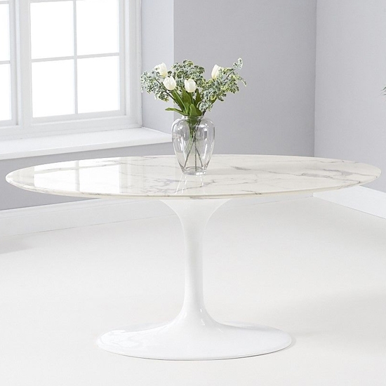 Brittney 160cm Oval Dining Table In White Marble Effect