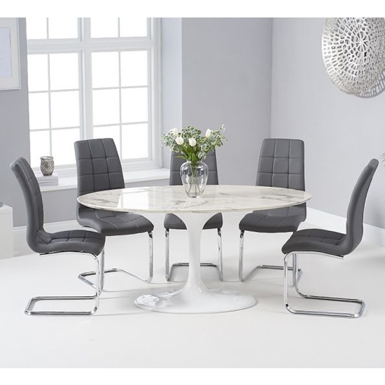 Brittney 160cm White Marble Effect Oval Dining Table With 6 California Grey Chairs