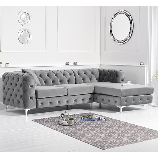 Brunel Right Facing Velvet Upholstered Corner Sofa In Grey