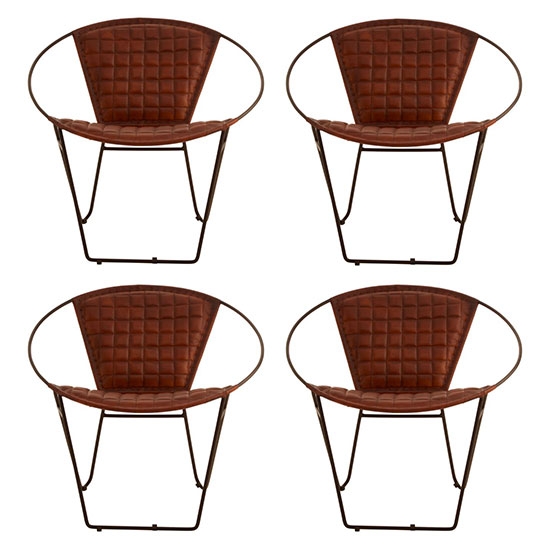 Buffalo Rounded Set Of 4 Genuine Leather Accent Chairs In Tan