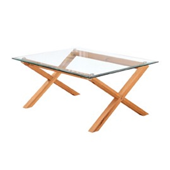 Cadiz Clear Glass Coffee Table With White Oak Wooden Legs