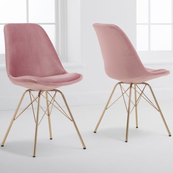 Calabasus Blush Velvet Dining Chairs In Pair With Gold Legs