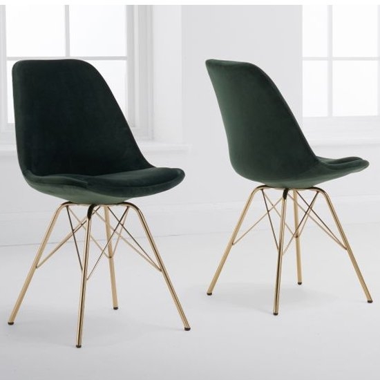 Calabasus Green Velvet Dining Chairs In Pair With Gold Legs